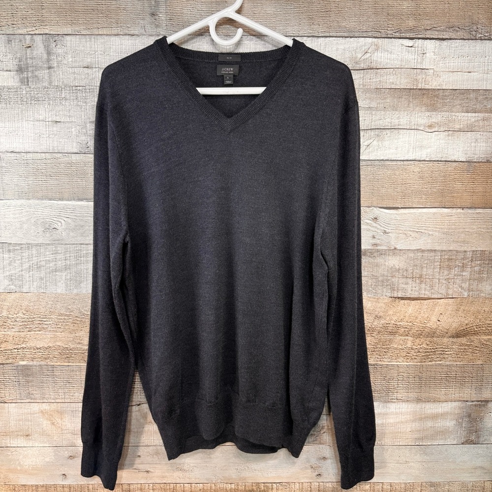 J.Crew Slim Fit Merino Wool V-Neck Sweater Charcoal Gray Large RN77388